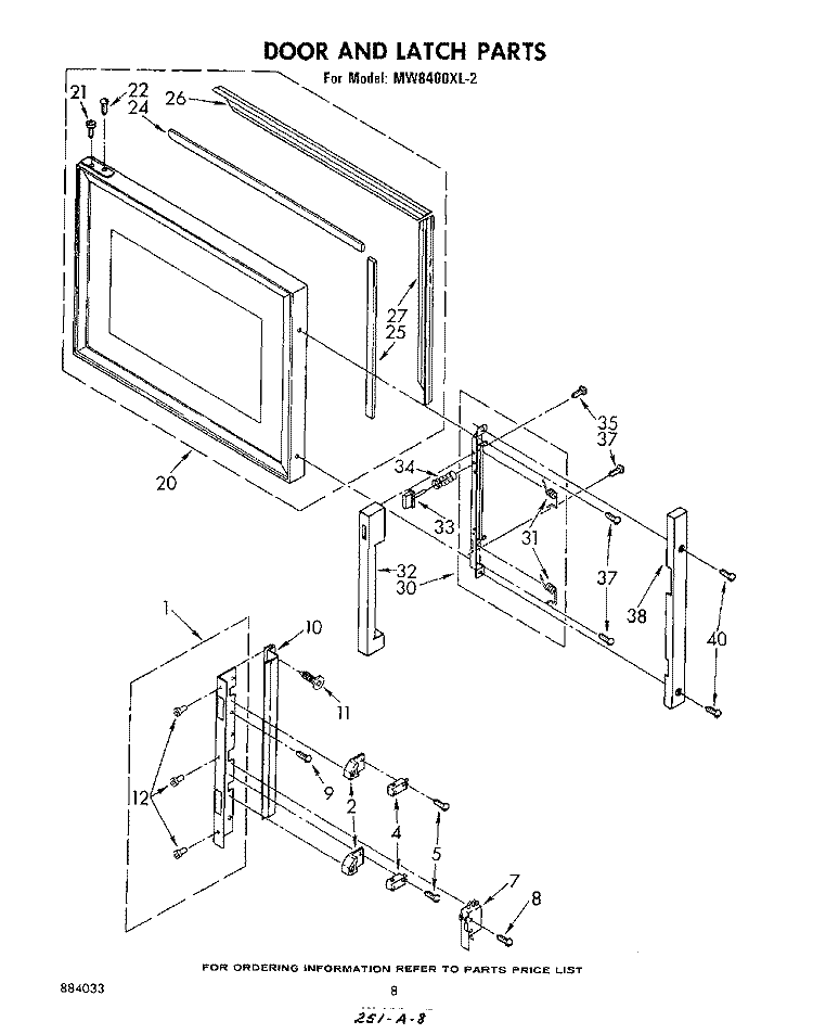 DOOR AND LATCH Diagram and Parts List for MW8400XL2  Whirlpool Microwave