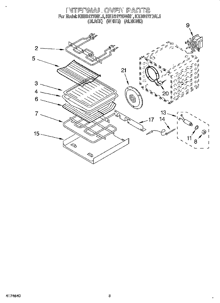 INTERNAL OVEN Diagram and Parts List for KEBS177DWH1  KitchenAid Wall Oven