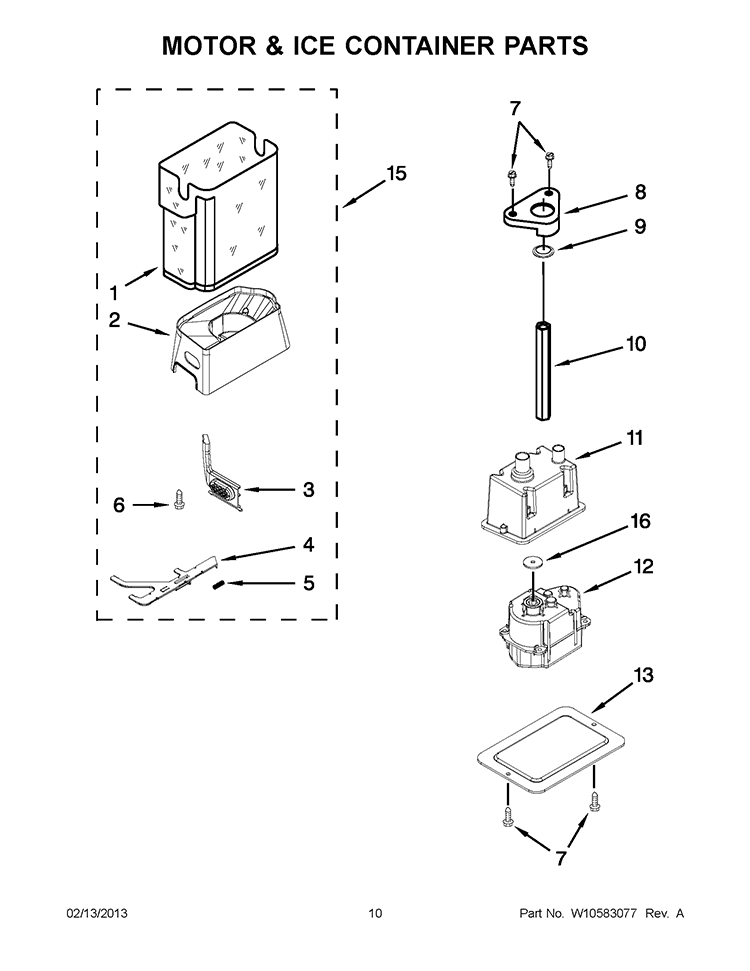 MOTOR & ICE CONTAINER PARTS Diagram and Parts List for KSSC42QVS05  KitchenAid Refrigerator