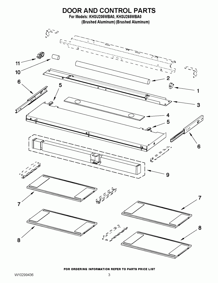 DOOR AND CONTROL PARTS Diagram and Parts List for KHSU205WBA0  KitchenAid Range Hood
