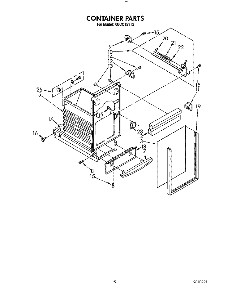 CONTAINER Diagram and Parts List for KUCC151T2  KitchenAid Trash Compactor