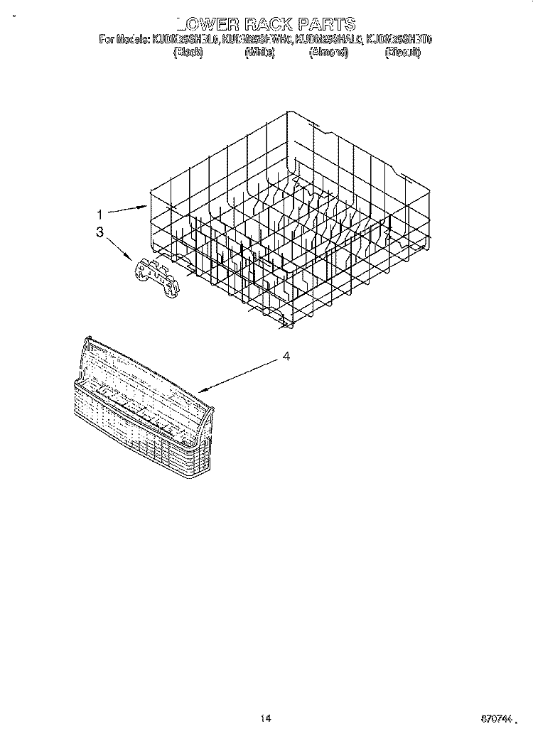 LOWER RACK Diagram and Parts List for KUDM25SHBL0  KitchenAid Dishwasher