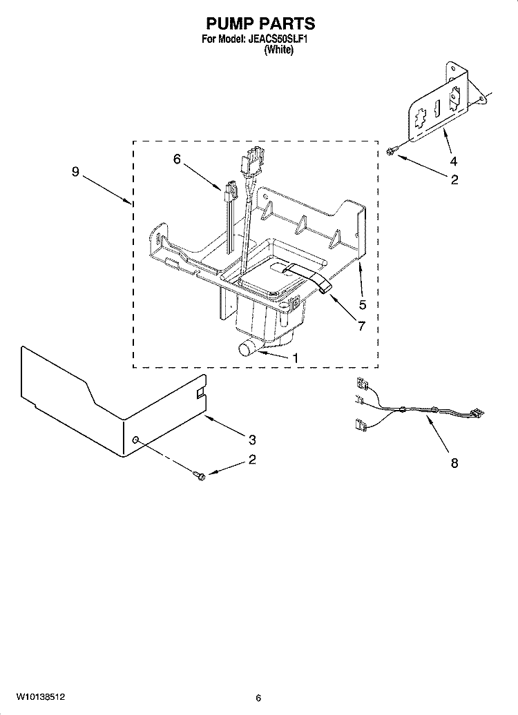 PUMP PARTS Diagram and Parts List for JEACS50SLF1  Whirlpool Ice Maker