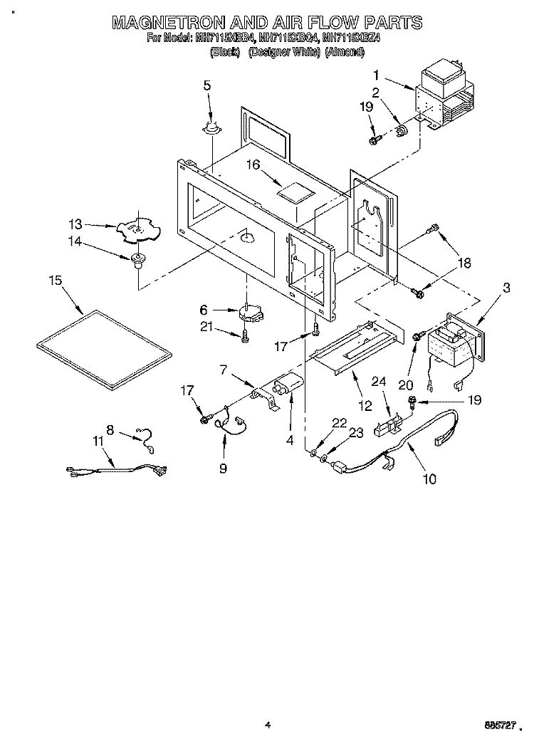 MAGNETRON AND AIR FLOW, LITERATURE Diagram and Parts List for MH7115XBQ4  Whirlpool Microwave