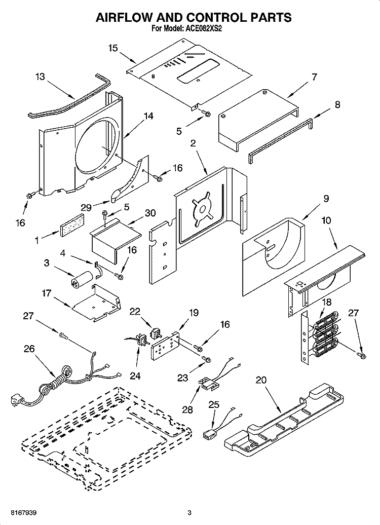 AIR FLOW AND CONTROL PARTS Diagram and Parts List for ACE082XS2  Whirlpool Air Conditioner