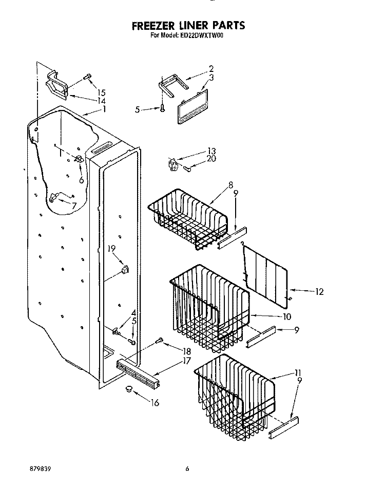 FREEZER LINER Diagram and Parts List for ED22DWXTN00  Whirlpool Refrigerator