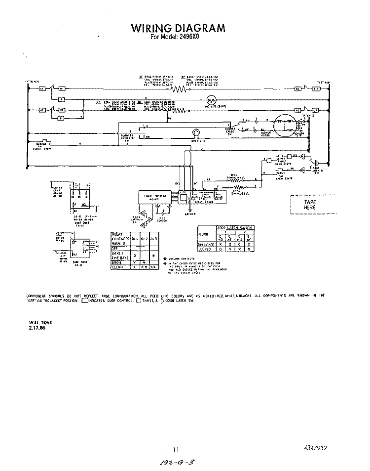 WIRING DIAGRAM Diagram and Parts List for 2496^0A  Whirlpool Range