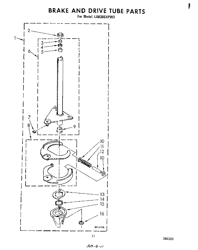 BRAKE AND DRIVE TUBE Diagram and Parts List for LA6300XPW3  Whirlpool Washer