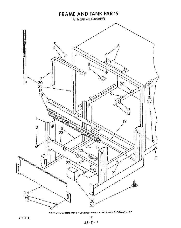 FRAME AND TANK Diagram and Parts List for 4KUDA220TW1  KitchenAid Dishwasher
