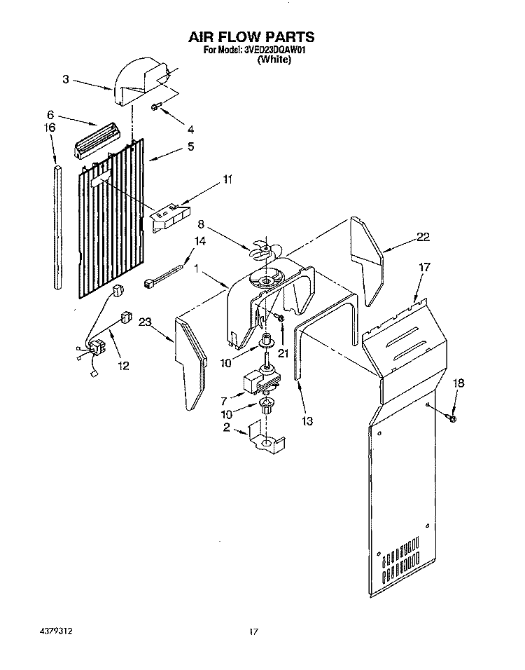 AIR FLOW Diagram and Parts List for 3VED23DQAW01  Whirlpool Refrigerator