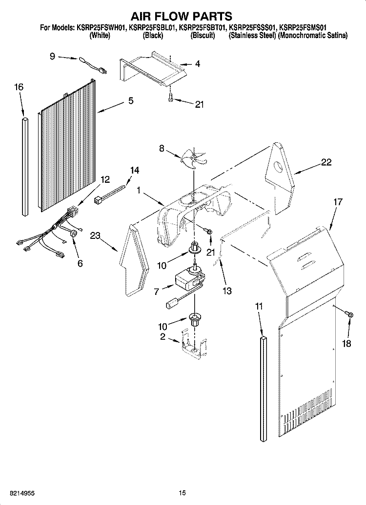 AIR FLOW PARTS Diagram and Parts List for KSRP25FSSS01  KitchenAid Refrigerator