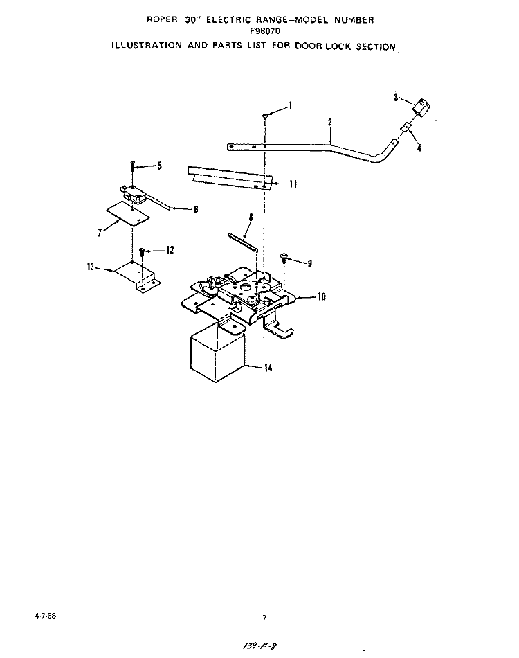 OVEN DOOR Diagram and Parts List for F9807W0  Roper Range