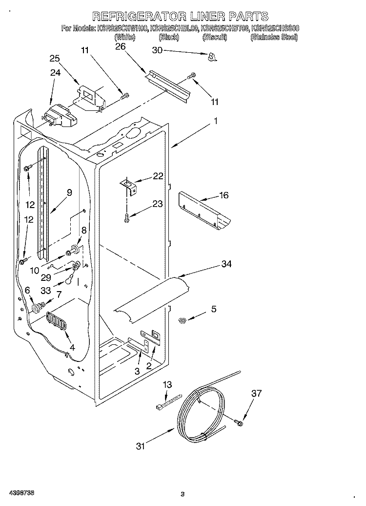 REFRIGERATOR LINER Diagram and Parts List for KSRS25CHWH00  KitchenAid Refrigerator