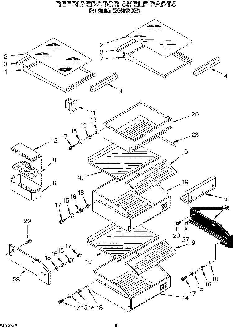 REFRIGERATOR SHELF Diagram and Parts List for KSSS36MBX01  KitchenAid Refrigerator