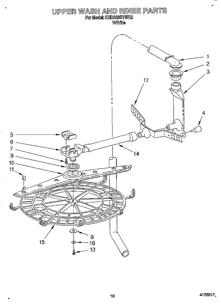 UPPER WASH AND RINSE Diagram and Parts List for KUDA23SYWH2  KitchenAid Dishwasher