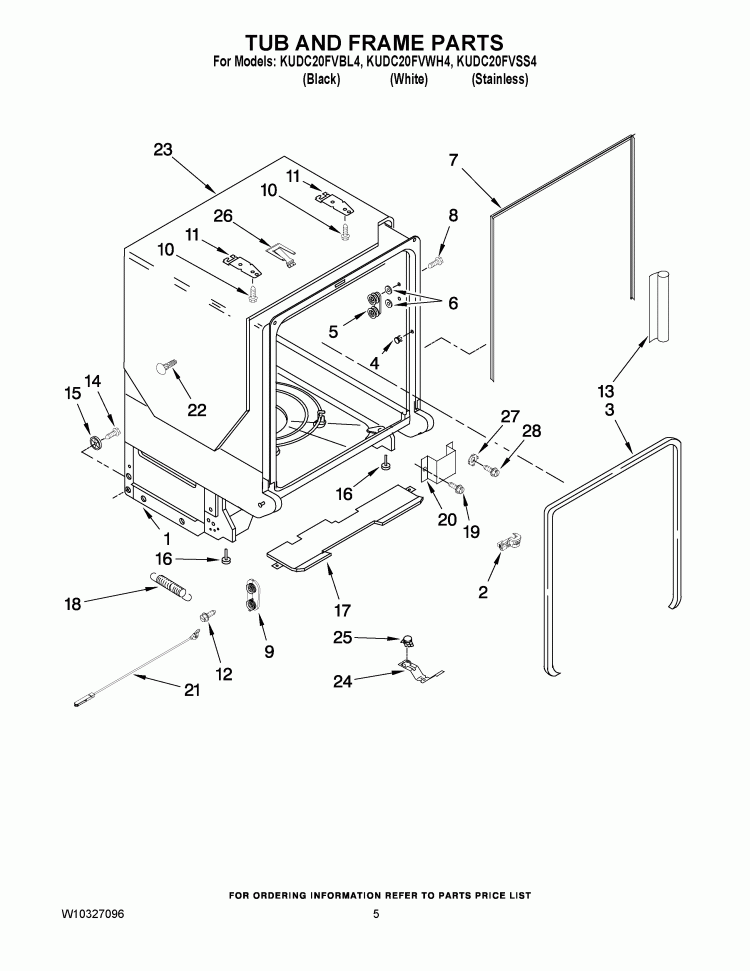 TUB AND FRAME PARTS Diagram and Parts List for KUDC20FVBL4  KitchenAid Dishwasher