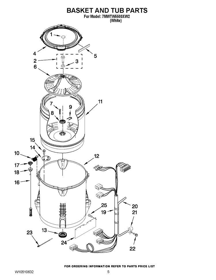 BASKET AND TUB PARTS Diagram and Parts List for 7MWTW5500XW2  Whirlpool Washer