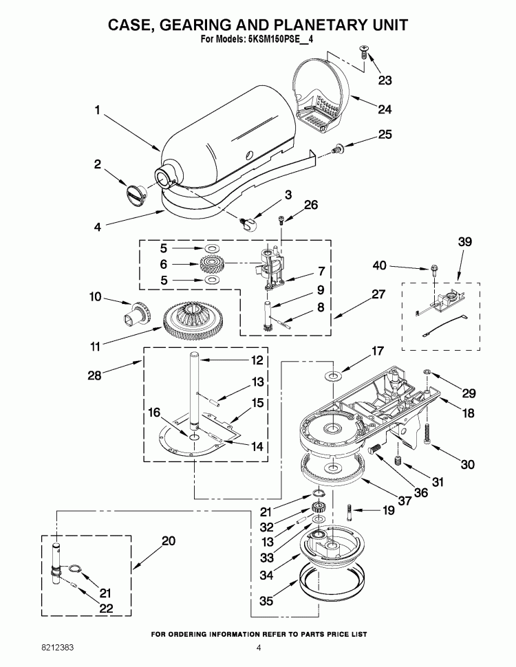 CASE, GEARING AND PLANETARY UNIT Diagram and Parts List for 5KSM150PSERI4  KitchenAid Mixer