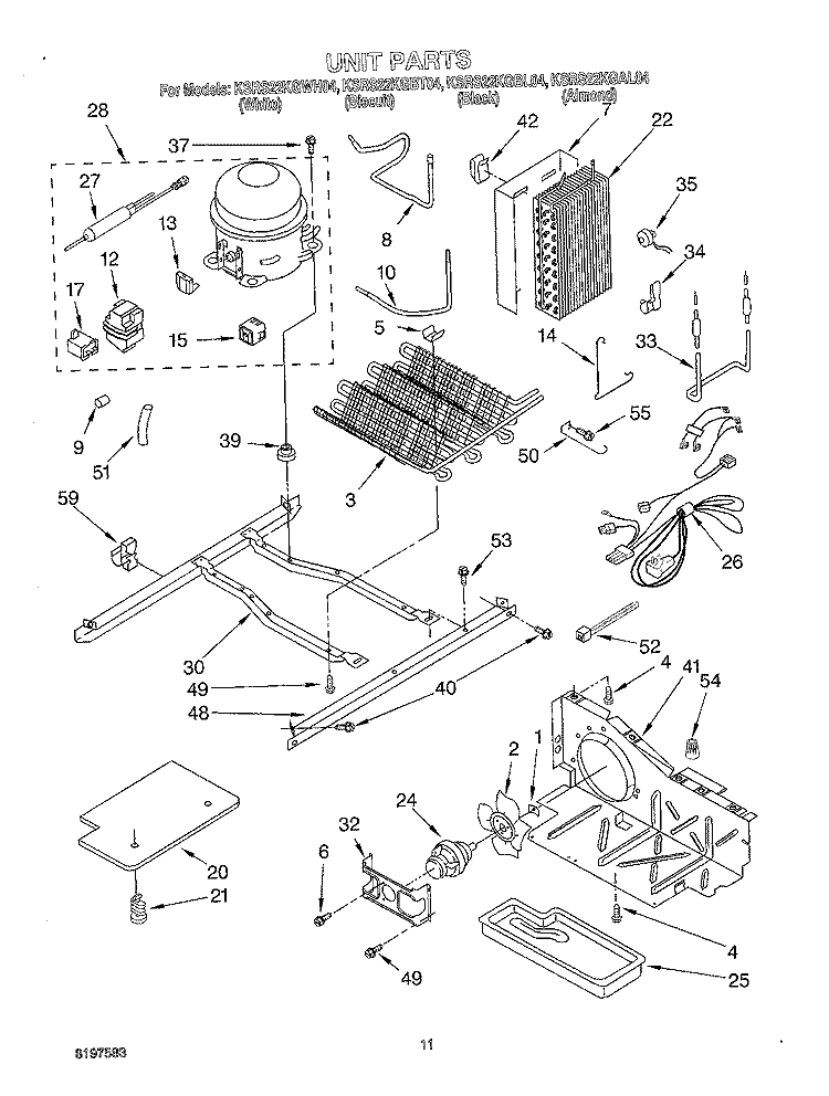 UNIT Diagram and Parts List for KSRS22KGBL04  KitchenAid Refrigerator