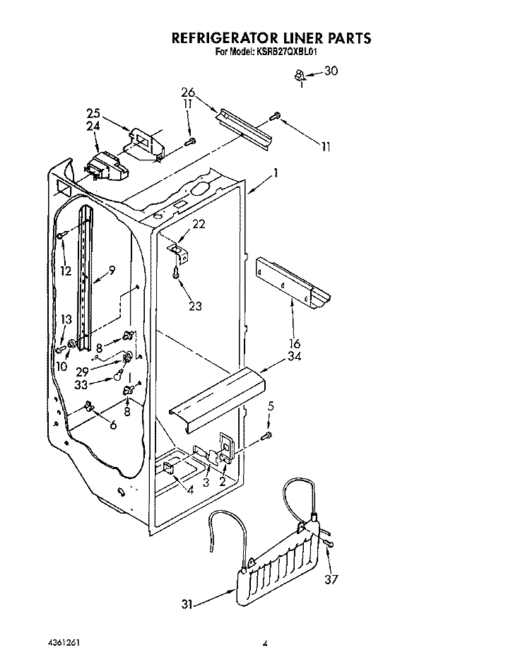 REFRIGERATOR LINER Diagram and Parts List for KSRB27QXBL01  KitchenAid Refrigerator