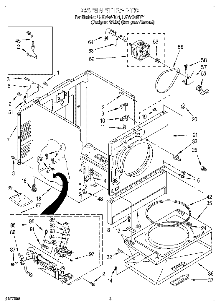 CABINET Diagram and Parts List for LGV7646DZ1  Whirlpool Dryer