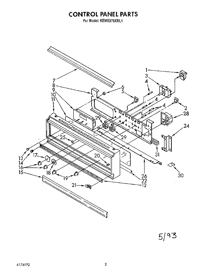 CONTROL PANEL, LITERATURE Diagram and Parts List for KEMS378XWH1  KitchenAid Wall Oven