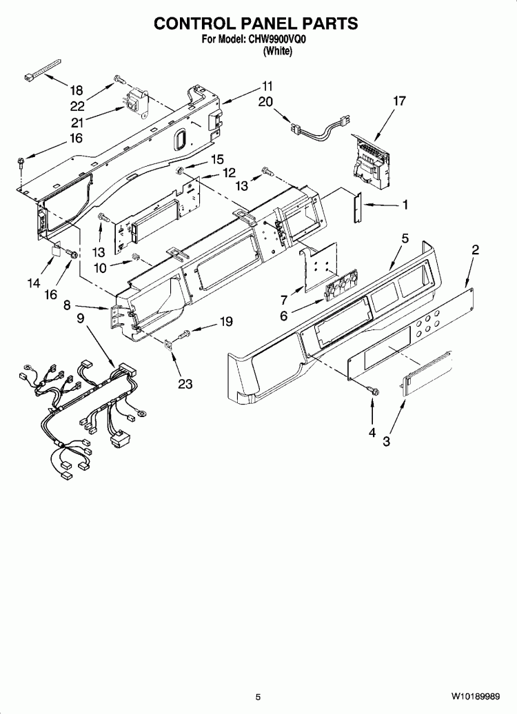 CONTROL PANEL PARTS Diagram and Parts List for CHW9900VQ0  Whirlpool Washer