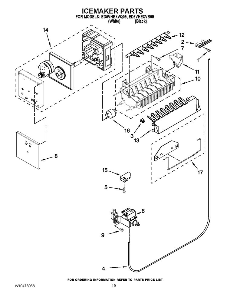 ICEMAKER PARTS Diagram and Parts List for ED5VHEXVB09  Whirlpool Refrigerator