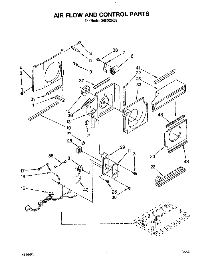 AIR FLOW AND CONTROL Diagram and Parts List for X05002X05  Roper Air Conditioner