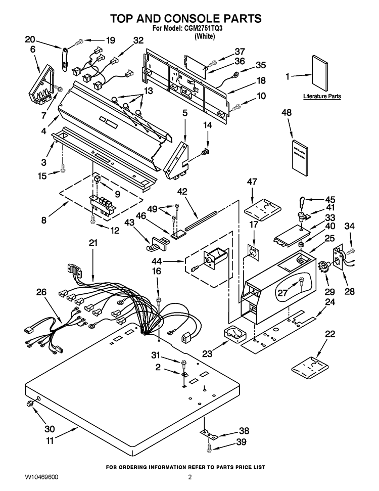 TOP AND CONSOLE PARTS Diagram and Parts List for CGM2751TQ3  Whirlpool Dryer