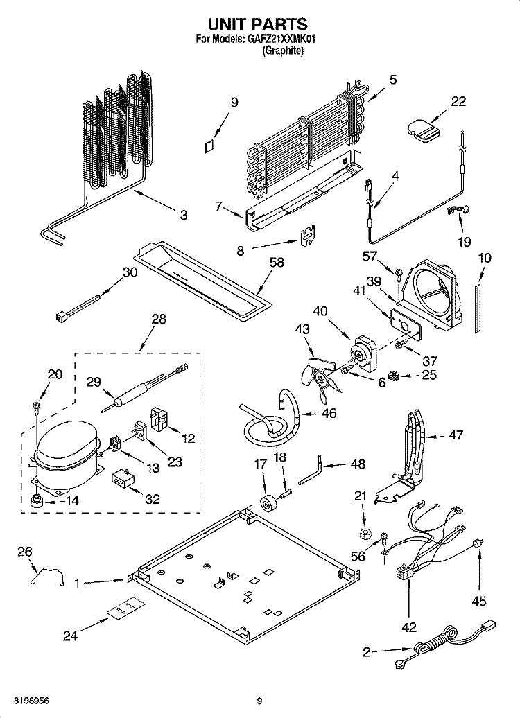 UNIT PARTS Diagram and Parts List for GAFZ21XXMK01  Whirlpool Refrigerator