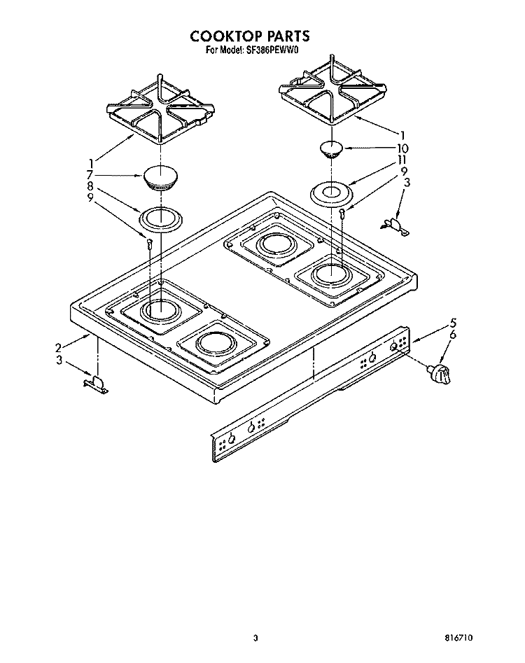 COOKTOP Diagram and Parts List for SF386PEWW0  Whirlpool Range