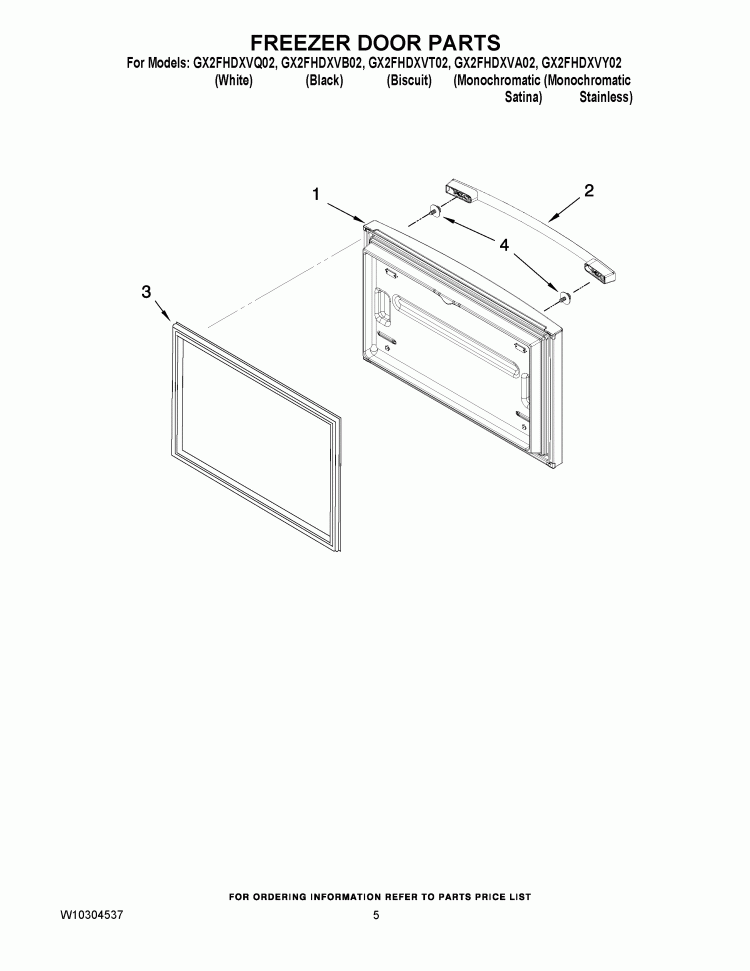 FREEZER DOOR PARTS Diagram and Parts List for GX2FHDXVB02  Whirlpool Refrigerator