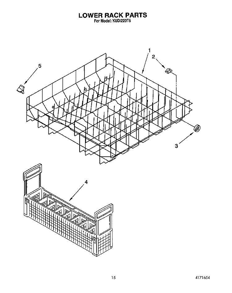 LOWER RACK Diagram and Parts List for KUDI220T6  KitchenAid Dishwasher
