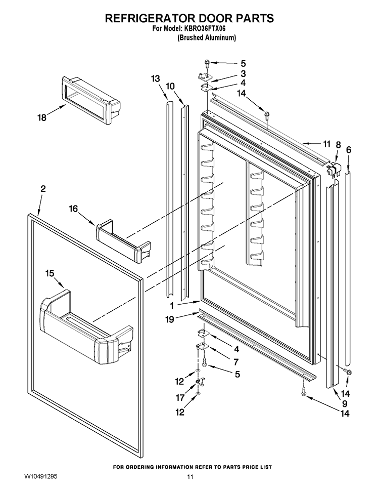 REFRIGERATOR DOOR PARTS Diagram and Parts List for KBRO36FTX06  KitchenAid Refrigerator
