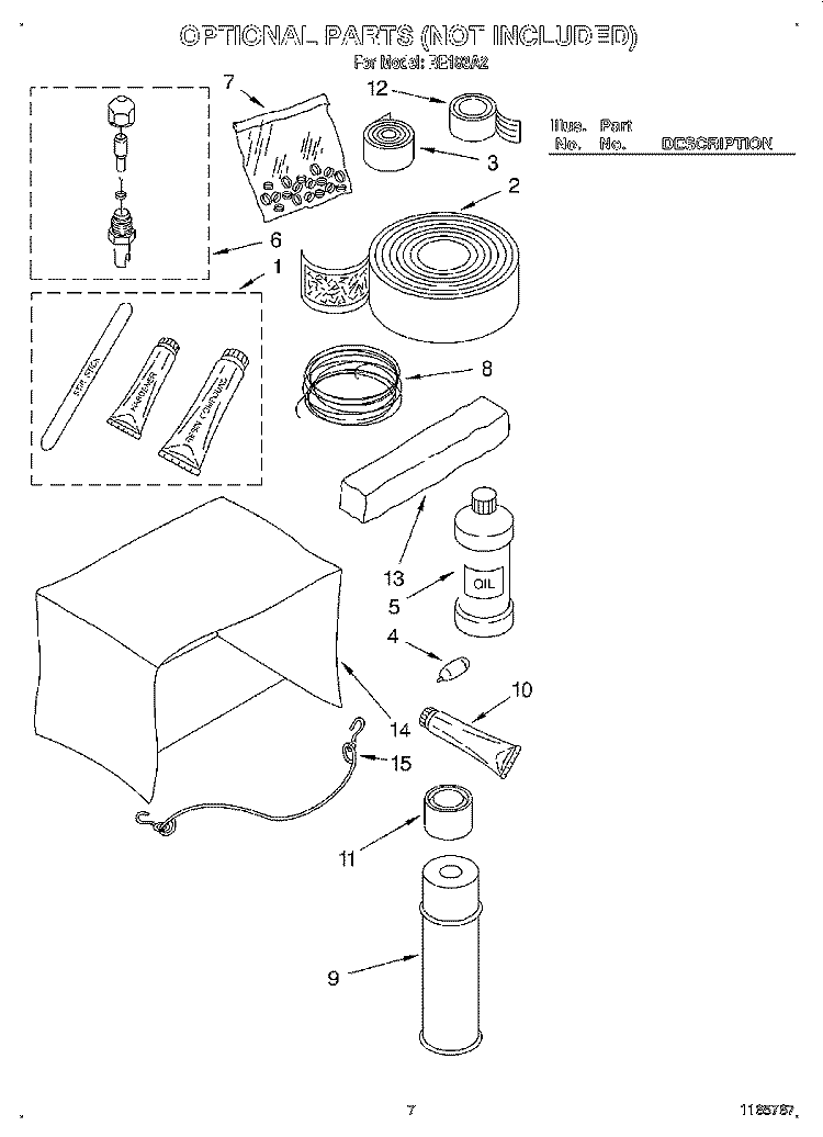 OPTIONAL PARTS Diagram and Parts List for RE183A2  Whirlpool Air Conditioner