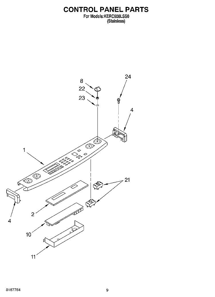 CONTROL PANEL PARTS Diagram and Parts List for KERC608LSS0  KitchenAid Range