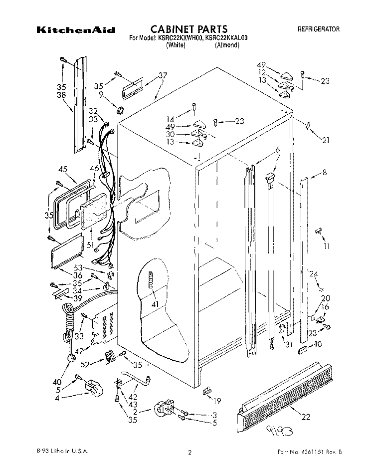 CABINET Diagram and Parts List for KSRC22KXAL00  KitchenAid Refrigerator