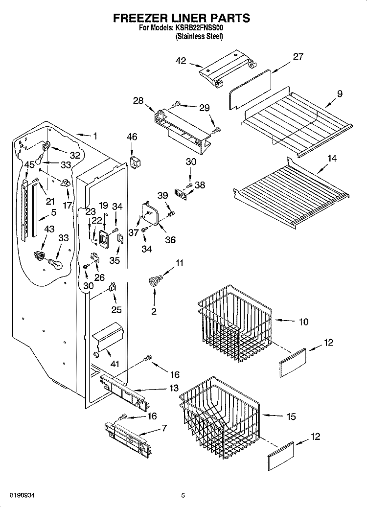 FREEZER LINER PARTS Diagram and Parts List for KSRB22FNSS00  KitchenAid Refrigerator