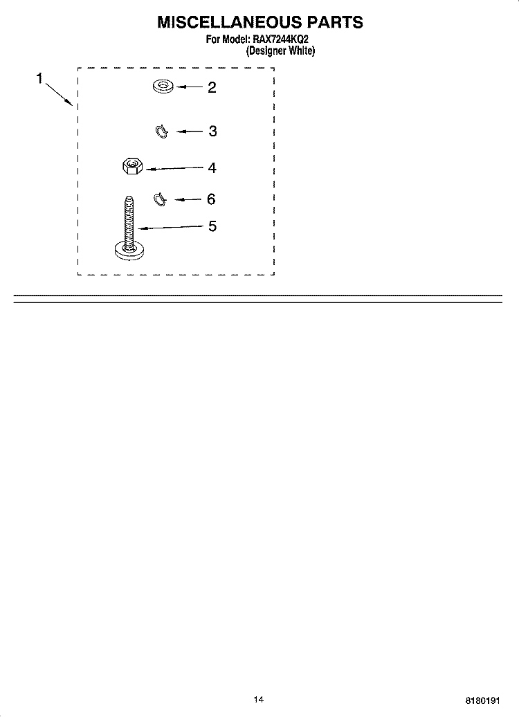 MISCELLANEOUS PARTS - OPTIONAL PARTS (NOT INCLUDED) Diagram and Parts List for RAX7244KQ2  Roper Washer