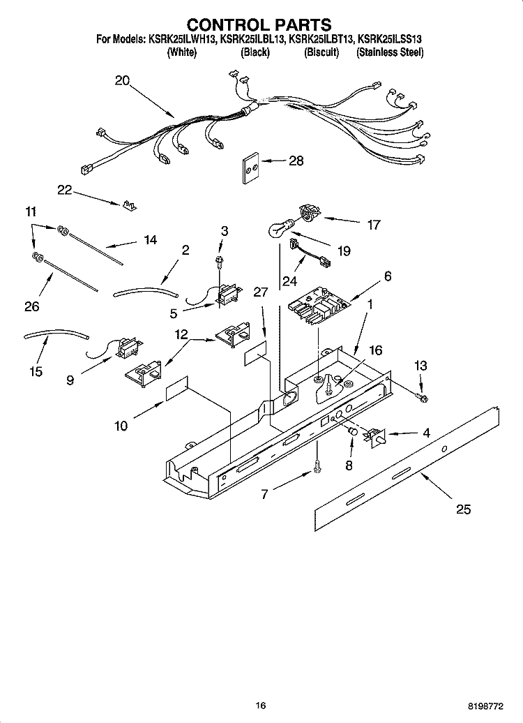 CONTROL PARTS Diagram and Parts List for KSRK25ILWH13  KitchenAid Refrigerator