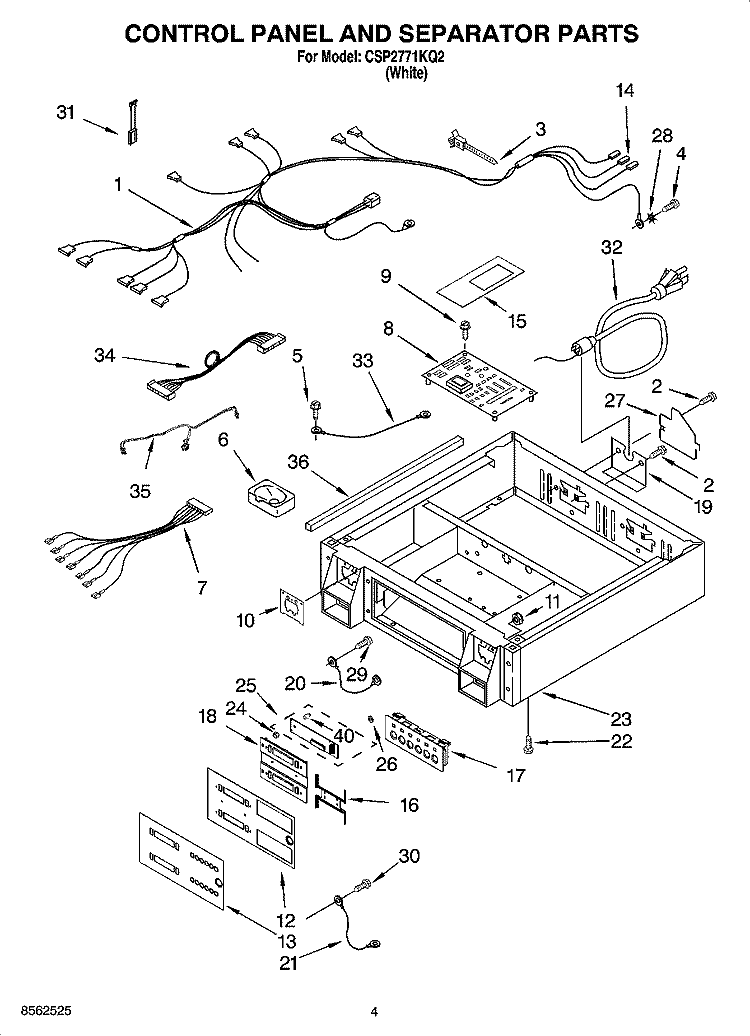 CONTROL PANEL AND SEPARATOR PARTS Diagram and Parts List for CSP2771KQ2  Whirlpool Dryer