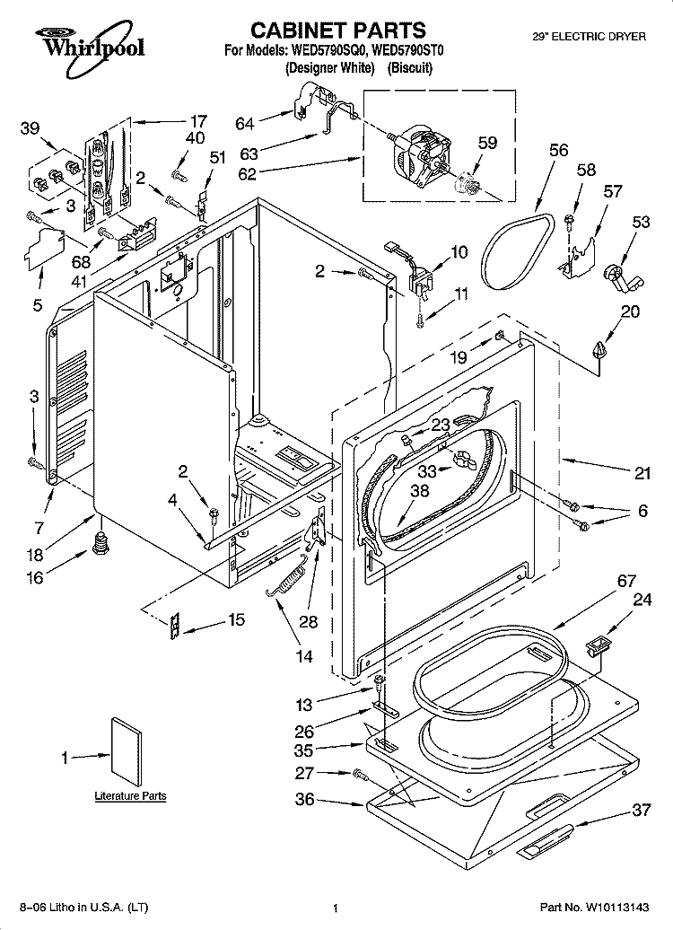 CABINET PARTS Diagram and Parts List for WED5790ST0  Whirlpool Dryer