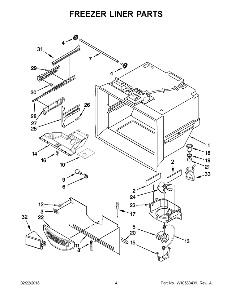 FREEZER LINER PARTS Diagram and Parts List for GX2FHDXVQ06  Whirlpool Refrigerator