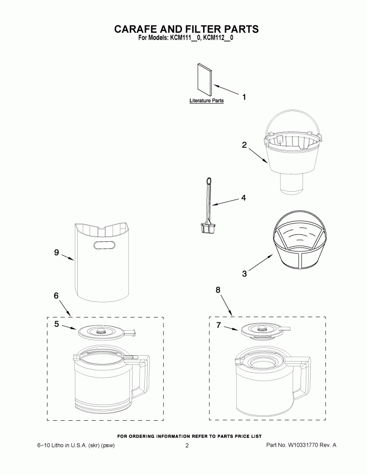 CARAFE AND FILTER PARTS Diagram and Parts List for KCM111OB0  KitchenAid Coffee Maker