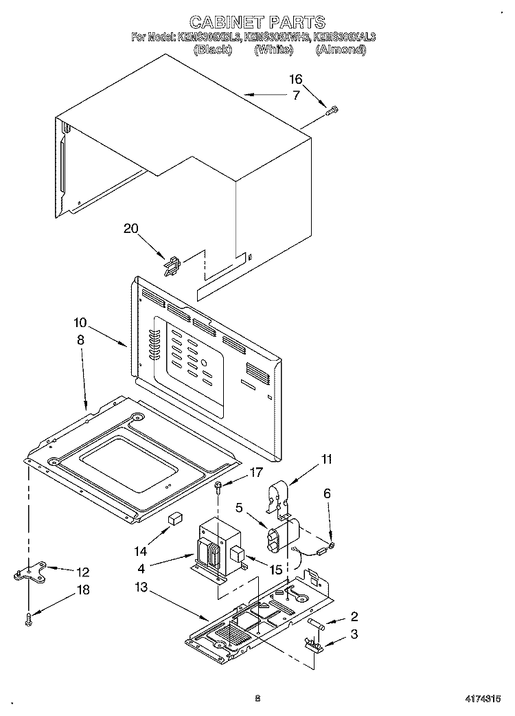 CABINET Diagram and Parts List for KEMS306XBL3  KitchenAid Wall Oven