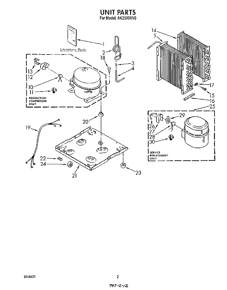SECTION Diagram and Parts List for AK2500XV0  Whirlpool Dehumidifier