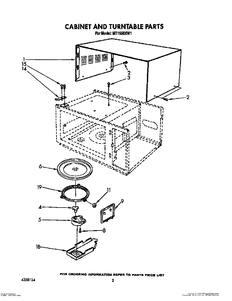 CABINET AND TURNTABLE, LIT/OPTIONAL Diagram and Parts List for MT1850XW1  Whirlpool Microwave