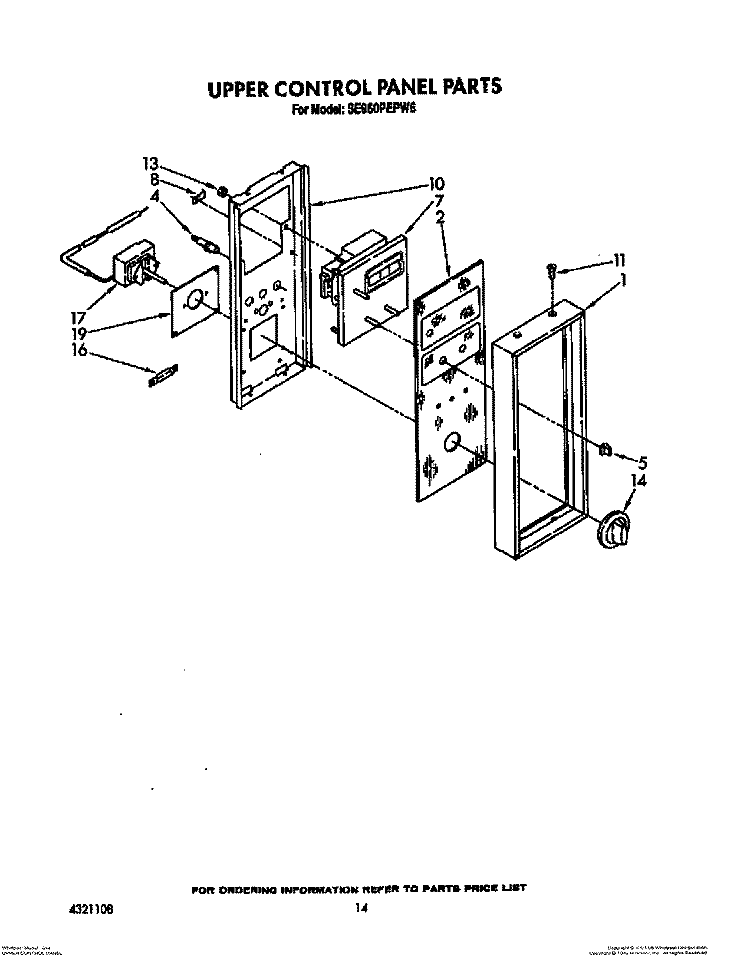 UPPER CONTROL PANEL, OPTIONAL Diagram and Parts List for SE960PEPW6  Whirlpool Range