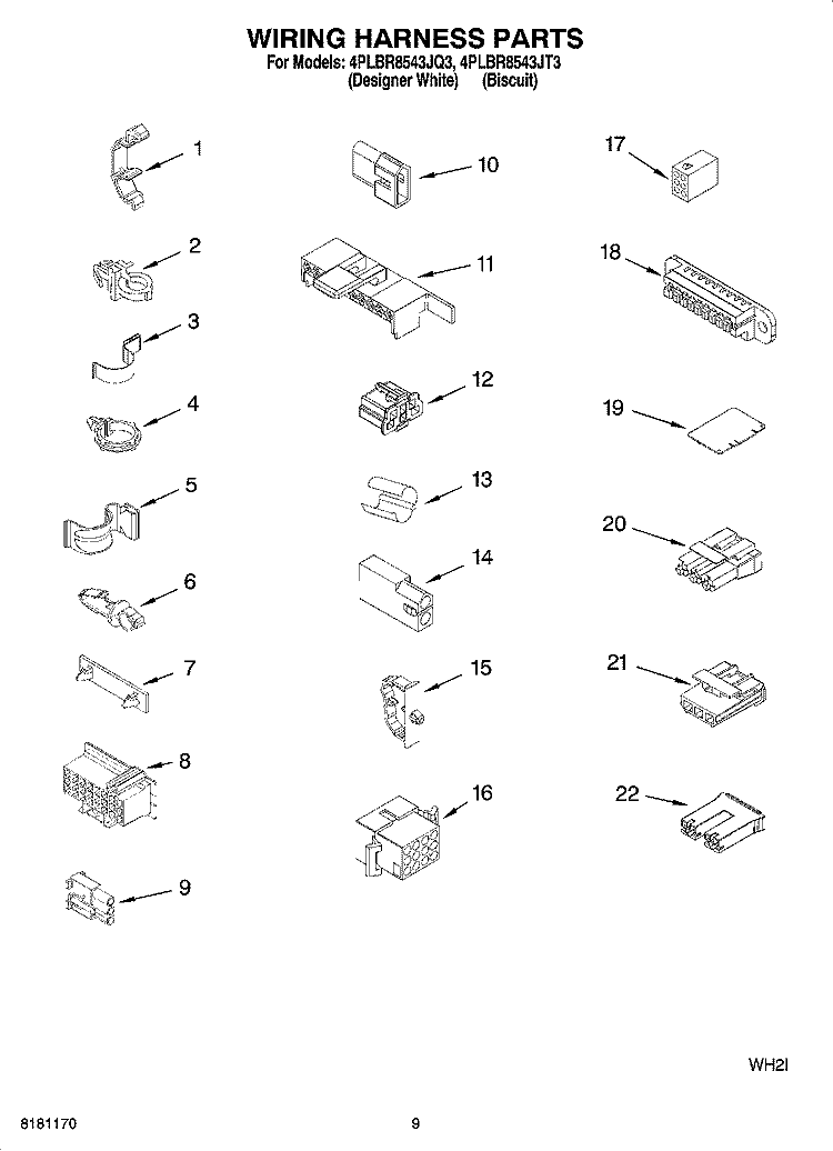 WIRING HARNESS PARTS Diagram and Parts List for 4PLBR8543JQ3  Whirlpool Washer